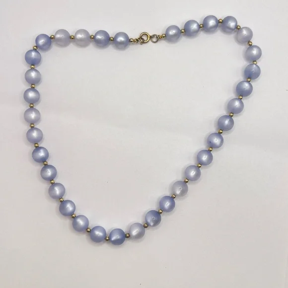 Vintage Beaded Gemstone Design Necklace Pale Blue Lavender Gold Accent Beads - Picture 2 of 3